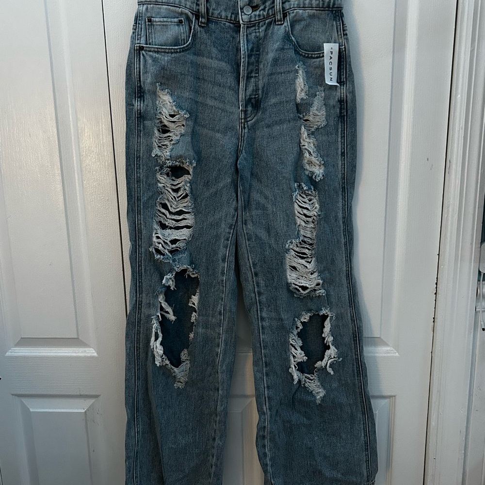 PacSun Blue Straight Leg Distressed Jeans